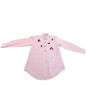 Get Lucky USA Womens Red Pinstripe Ladybug Embroidered Rhinestone Shirt Medium